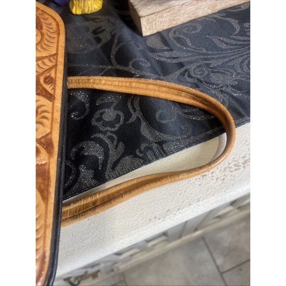 Vintage Corvi Piel Mexico Hand Tooled Aztec Calendar Floral Leather Handbag - Picture 10 of 16